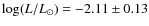$\log(L/L_{\odot})=-2.11 \pm 0.13$