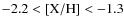 $-2.2<[{\rm X/H}]<-1.3$
