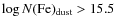 $\log
N({\rm Fe})_{\rm dust}>15.5$