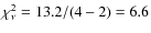 $\chi^2_{\nu}=13.2/(4-2)=6.6$