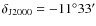 $\delta_{\rm J2000} = -11^\circ 33'$