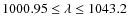 $1000.95 \leq \lambda \leq 1043.2$