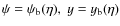 $\psi = \psi_{\rm b}(\eta),\; y = y_{\rm b}(\eta)$