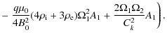 $\displaystyle - \left.\frac{q\mu_0}{4B_0^2}(4\rho_{\rm i} + 3\rho_{\rm e})\Omega_1^2 A_1
+ \frac{2\Omega_1\Omega_2}{C_k^2}A_1\right) .$