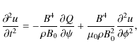 \begin{displaymath}\frac{\partial^2 u}{\partial t^2} =
-\frac{B^4}{\rho B_0}\f...
...frac{B^4}{\mu_0\rho B_0^2}\frac{\partial^2 u}{\partial\phi^2},
\end{displaymath}