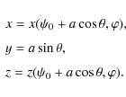 \begin{displaymath}\begin{array}{l}
x = x(\psi_0 + a\cos\theta,\varphi), \\ [2mm...
...heta, \\ [2mm]
z = z(\psi_0 + a\cos\theta,\varphi).
\end{array}\end{displaymath}