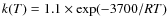 $k(T)= 1.1\times\exp(-3700/RT)$