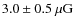 $3.0 \pm 0.5~\rm\mu G$
