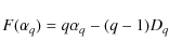 \begin{displaymath}%
F(\alpha_q)=q\alpha_q-(q-1)D_{q}
\end{displaymath}
