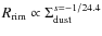 $R_{\rm rim}\propto \Sigma_{\rm dust}^{s=-1/24.4}$