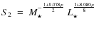 $S_{2}~=~M_{\star}^{-\frac{1+0.078{p}}{2}}~L_{\star}^{\frac{1+8.080{p}}{8}}$