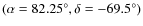 $(\alpha=82.25^\circ,\delta=-69.5^\circ)$
