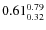 $\rm0.61 {_{ 0.32}^{ 0.79}}$