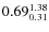 $\rm0.69 {_{ 0.31}^{ 1.38}}$