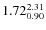 $\rm 1.72 {_{ 0.90}^{ 2.31}}$