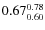 $\rm0.67 {_{0.60}^{0.78}}$