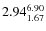 $\rm 2.94 {_{ 1.67}^{ 6.90}}$