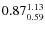 $\rm0.87 {_{ 0.59}^{ 1.13}}$