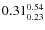 $\rm0.31 {_{0.23}^{0.54}}$