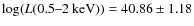 $\log(L(0.5\hbox{--}2~{\rm keV})) = 40.86 \pm
1.18$