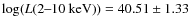 $\log(L(2\hbox{--}10~{\rm keV}))=40.51 \pm 1.33$