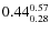 $\rm0.44 {_{0.28}^{0.57}}$