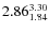 $\rm 2.86 {_{ 1.84}^{ 3.30}}$