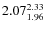 $\rm 2.07 {_{ 1.96}^{ 2.33}}$