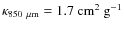 $\kappa_{850~\mu {\rm m}} = \rm 1.7~cm^2~g^{-1}$