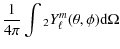 $\displaystyle \frac{1}{4\pi}\int{}_2{Y}_\ell^m(\theta,\phi){\rm d}\Omega$