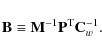 \begin{displaymath}%
\mathbf{B}\equiv {\mathbf{M}^{-1}}\mathbf{P}^{\rm T}{\mathbf{C}_w^{-1}}.
\end{displaymath}