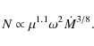 \begin{displaymath}N \propto \mu^{1.1}\omega^2\dot{M}^{3/8}.
\end{displaymath}