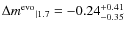 ${\Delta m^{{\rm evo}}}_{\vert1.7}=-0.24^{+0.41}_{-0.35}$