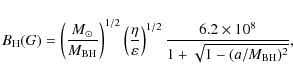 \begin{displaymath}B_{\rm H}(G) = \left(\frac{M_{\odot}}{M_{\rm BH}}\right)^{1/2...
...ght)^{1/2}
\frac{6.2\times 10^8}{1+\sqrt{1-(a/M_{\rm BH})^2}},
\end{displaymath}