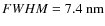 $FWHM = 7.4~{\rm nm}$