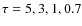 $\tau = 5, 3, 1, 0.7$