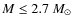 $M \leq 2.7~M_\odot$