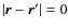 $\vert\vec{r} -\vec{r}'\vert=0$