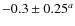 $-0.3\pm0.25^{a}$