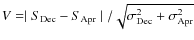 $V = \mid S_{\rm Dec} - S_{\rm Apr}\mid / \sqrt{\sigma_{\rm Dec}^2+ \sigma_{\rm Apr}^2}$