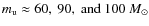 $m_{\rm u}\approx
60,~90,~ {\rm and}~ 100~M_\odot$