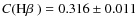 $C(\mbox{H$\beta$ })=0.316\pm0.011$