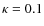 $\kappa = 0.1$