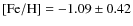 $\rm [Fe/H] =-1.09\pm 0.42$