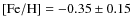 $\rm [Fe/H] =-0.35\pm0.15$