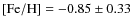 $\rm [Fe/H] =-0.85\pm0.33$