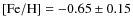 $\rm [Fe/H] =-0.65\pm0.15$