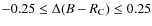 $-0.25\leq \Delta(B-R_{\rm C})\leq 0.25$