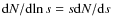 ${\rm d}N/{\rm d}{\ln s} = s {\rm d}N/{\rm d}s$