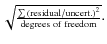 $\sqrt{\frac{\sum {\rm (residual/uncert.)}^2}{{\rm degrees\;of\;freedom}}}\cdot$